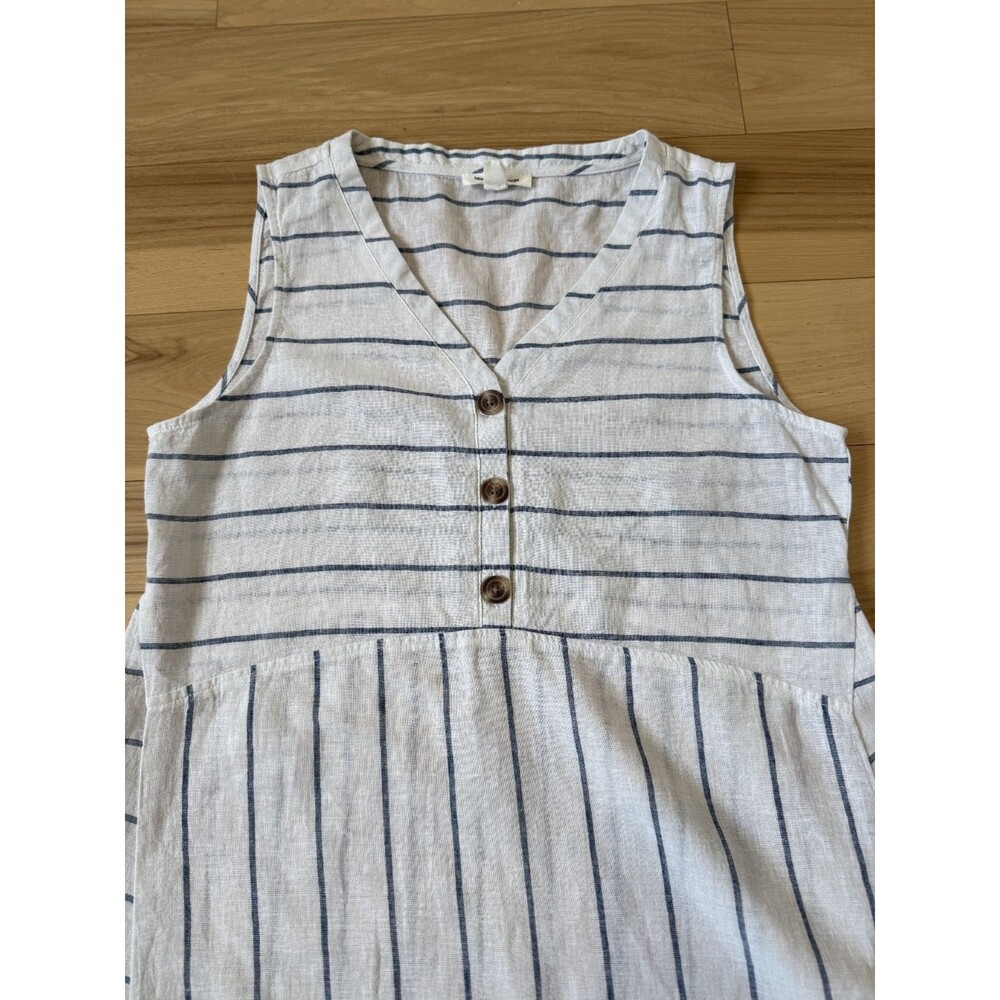 Women’s Striped Linen Top Sz M Minimalist Lagenlook Capsule Vacation Nautical